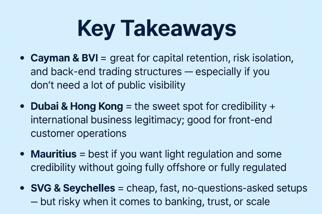key takeaways of the best country to open a prop firm offshore