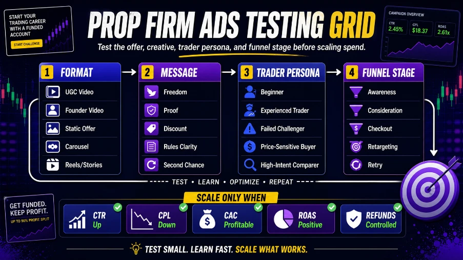 prop firm ads testing grid