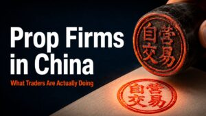 Prop firms in China article featured image showing a red Chinese seal stamp engraved with the term for prop firm.