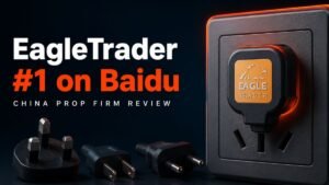 EagleTrader review showing a plug fitted to a Chinese socket while UK, US and EU plugs lie unusable beside it
