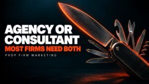 Prop firm marketing hiring guide showing a multitool with small folding tools and one full-size chef's blade