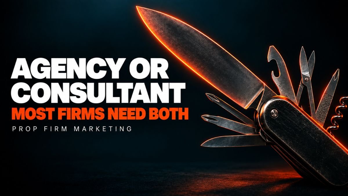 Prop firm marketing hiring guide showing a multitool with small folding tools and one full-size chef's blade